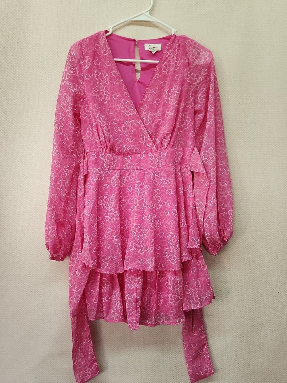 Pink Floral Tiered Wrap Dress